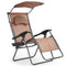 Folding Recliner Lounge Chair w/ Shade Canopy Cup Holder-Coffee