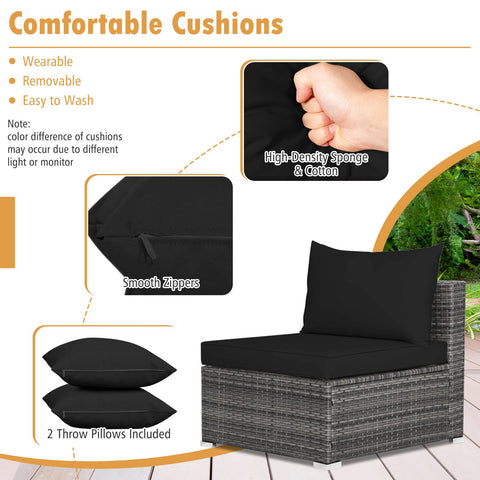 7 Pieces Patio Rattan Furniture Set Sectional Sofa Garden Cushion-Black