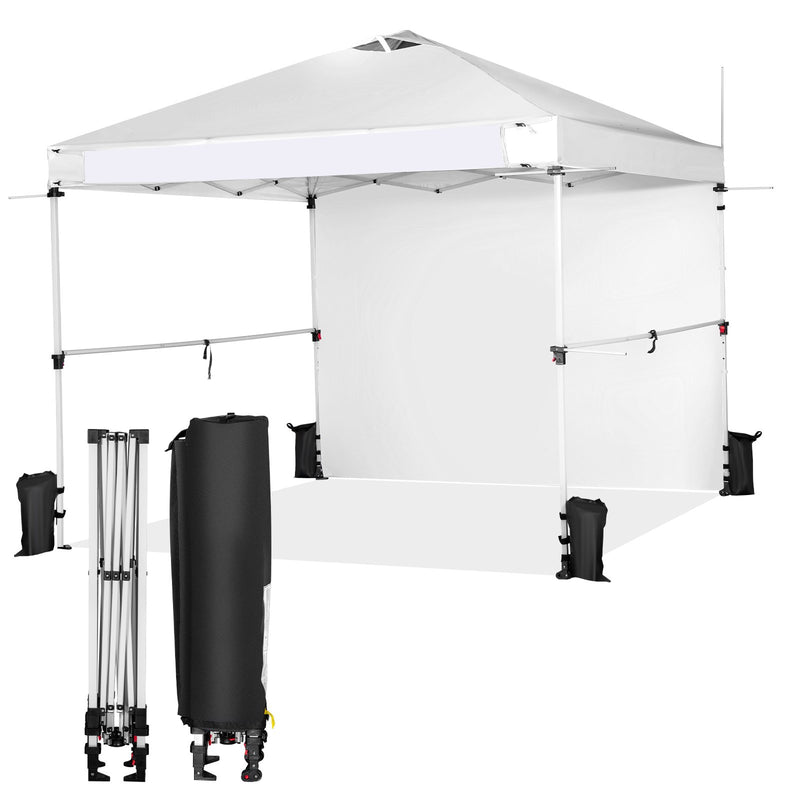 10 x 10 Feet Foldable Commercial Pop-up Canopy with Roller Bag and Banner Strip-White