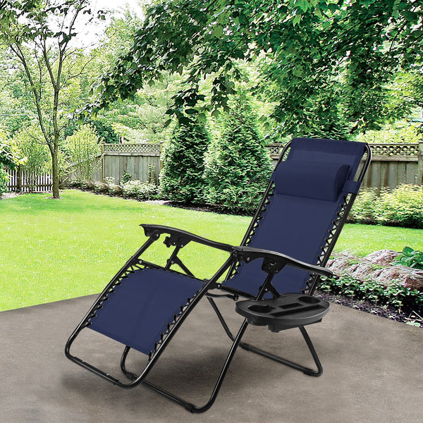 Outdoor Folding Zero Gravity Reclining Lounge Chair-Blue