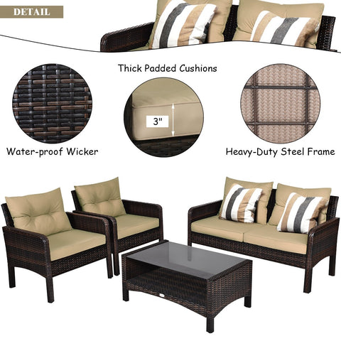 4 Pieces Patio Rattan Free Combination Sofa Set with Cushion and Coffee Table