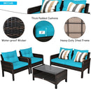 4 Pcs Outdoor Rattan Wicker Loveseat Furniture Set with Cushions-Turquoise