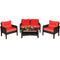 4 Pcs Outdoor Rattan Wicker Loveseat Furniture Set with Cushions-Red