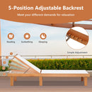 Outdoor Wood Chaise Lounge Chair with 5-Postion Adjustable Back