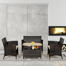 4 Pieces Comfortable Outdoor Rattan Sofa Set with Glass Coffee Table-Light Brown