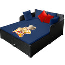 Spacious Outdoor Rattan Daybed with Upholstered Cushions and Pillows-Navy