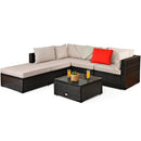 6 Pieces Outdoor Patio Rattan Furniture Set Sofa Ottoman