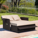 Patio Rattan Lounge Chair Set with 4-Level Adjustable Backrest and Retractable Side Tray-Brown