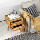 Wooden Nightstand Mid-Century End Side Table with 2 Storage Drawers-Natural