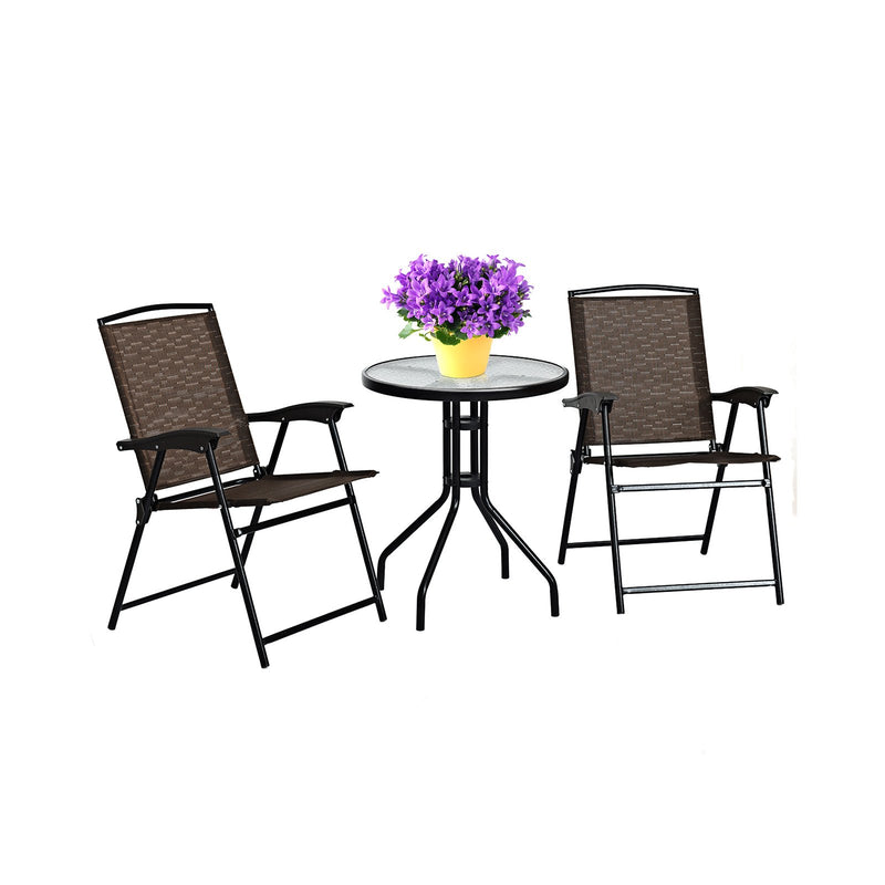 3 Pieces Bistro Patio Garden Furniture Set of Round Table and Folding Chairs