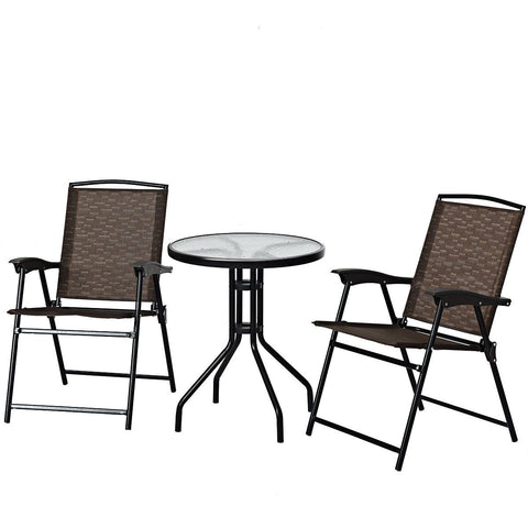 3 Pieces Bistro Patio Garden Furniture Set of Round Table and Folding Chairs