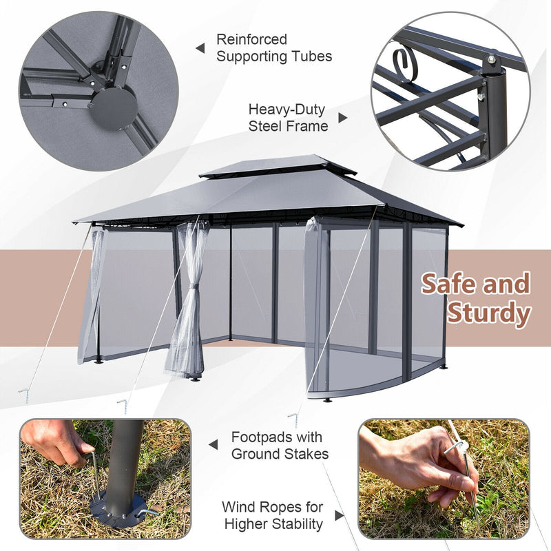 10 Feet x 13 Feet Tent Canopy Shelter with Removable Netting Sidewall-Gray