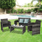 4 Pieces Patio Rattan Furniture Set with Glass Table and Loveseat-Black