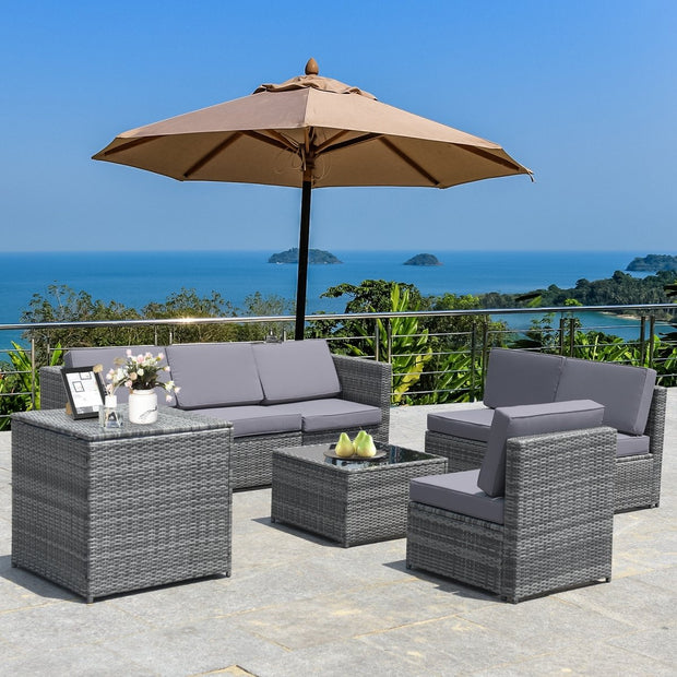 8 Pieces Wicker Sofa Rattan Dining Set Patio Furniture with Storage Table-Gray