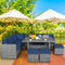 7 Pieces Patio Rattan Dining Furniture Sectional Sofa Set with Wicker Ottoman-Navy