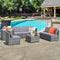 8 Pieces Wicker Sofa Rattan Dining Set Patio Furniture with Storage Table-Gray