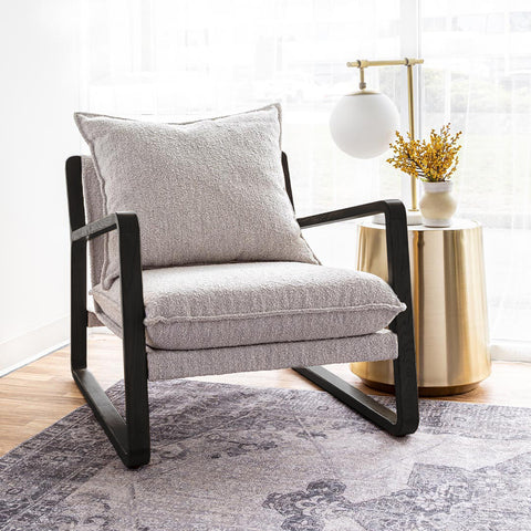 Finn Sling Chair - Black Frame - Taupe Boucle