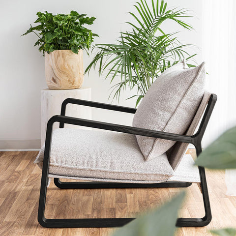 Finn Sling Chair - Black Frame - Taupe Boucle