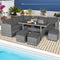 7 Pieces Patio Rattan Dining Furniture Sectional Sofa Set with Wicker Ottoman-Gray