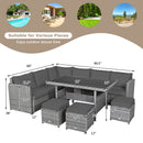 7 Pieces Patio Rattan Dining Furniture Sectional Sofa Set with Wicker Ottoman-Gray