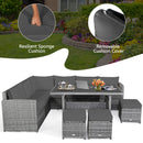 7 Pieces Patio Rattan Dining Furniture Sectional Sofa Set with Wicker Ottoman-Gray