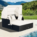 Patio Rattan Daybed with Retractable Canopy and Side Tables