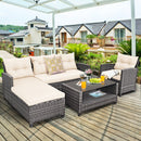 4 Pieces Patio Rattan Furniture Set with Cushion and Table Shelf-Off White