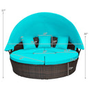 Patio Round Rattan Daybed with Retractable Canopy and Height Adjustable Coffee Table-Turquoise