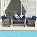 4 Pieces Patio Rattan Furniture Set Coffee Table Cushioned Sofa-Navy