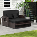 Patio Rattan Daybed with 4-Level Adjustable Backrest and Retractable Side Tray-Black