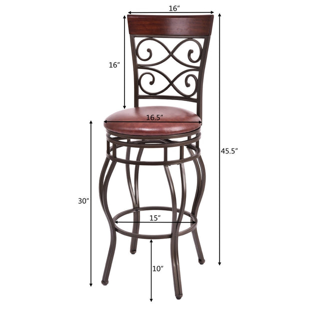 2 Pieces 30 Inch 360 Degree Swivel Bar Stools with Leather Padded Seat-Brown