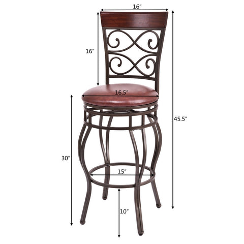 2 Pieces 30 Inch 360 Degree Swivel Bar Stools with Leather Padded Seat-Brown