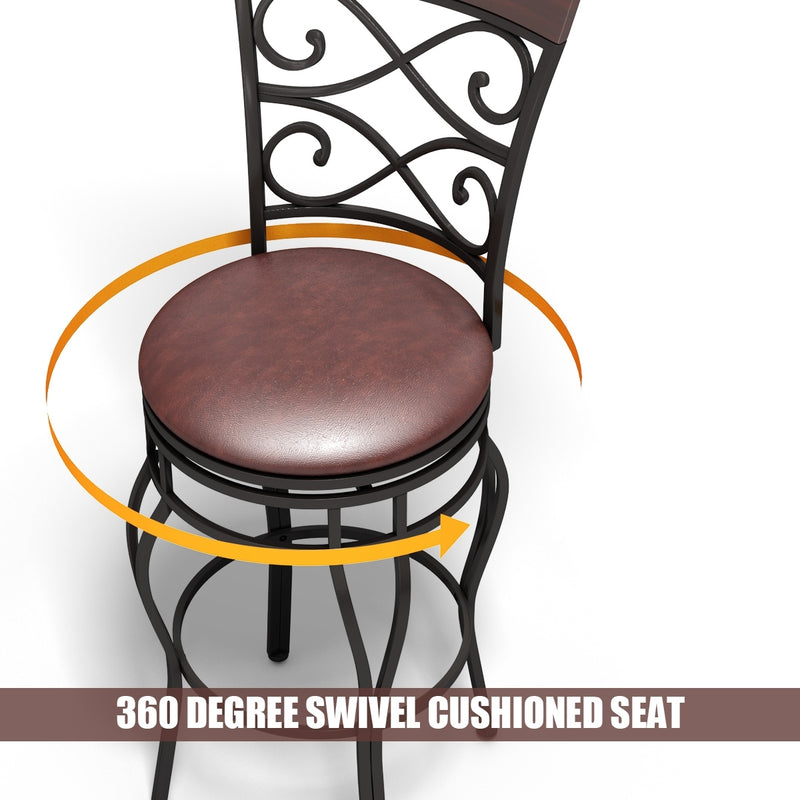 2 Pieces 30 Inch 360 Degree Swivel Bar Stools with Leather Padded Seat-Brown
