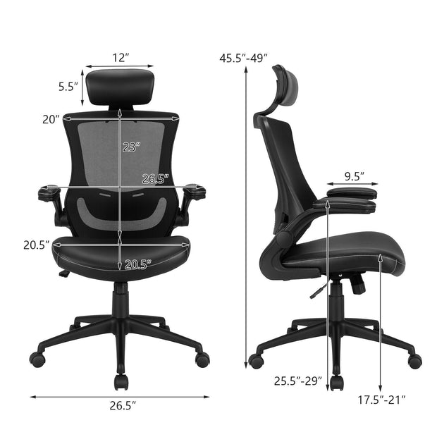 High-Back Executive Chair with Adjustable Lumbar Support and Headrest-Black