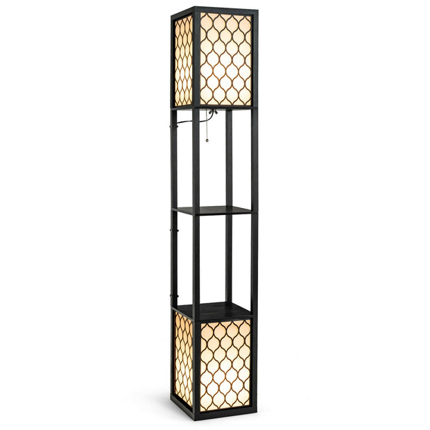 Modern Shelf Freestanding Floor Lamp with Double Lamp Pull Chain and Foot Switch