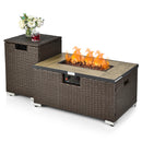 32 Inch x 20 Inch Propane Rattan Fire Pit Table Set with Side Table Tank and Cover-Brown