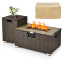 32 Inch x 20 Inch Propane Rattan Fire Pit Table Set with Side Table Tank and Cover-Brown