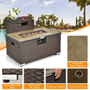 32 Inch x 20 Inch Propane Rattan Fire Pit Table Set with Side Table Tank and Cover-Brown