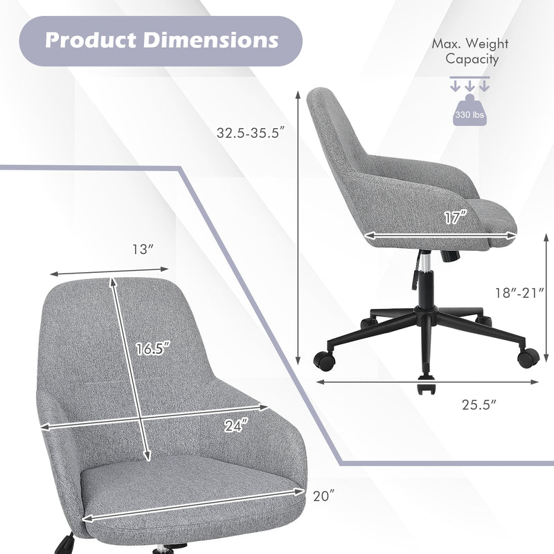 Linen Accent Adjustable Rolling Swivel Home Office Chair with Armrest-Gray