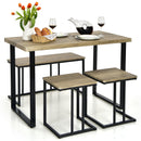 4 Pieces Industrial Dinette Set with Bench and 2 Stools-Oak