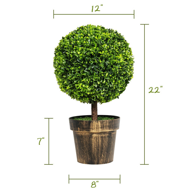 2 Pieces 24 Inch Artificial Boxwood Topiary Ball Tree for House and Office