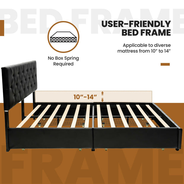 PU Leather Upholstered Platform Bed with 4 Drawers-Full Size