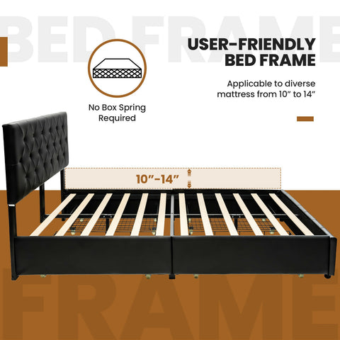 PU Leather Upholstered Platform Bed with 4 Drawers-Full Size