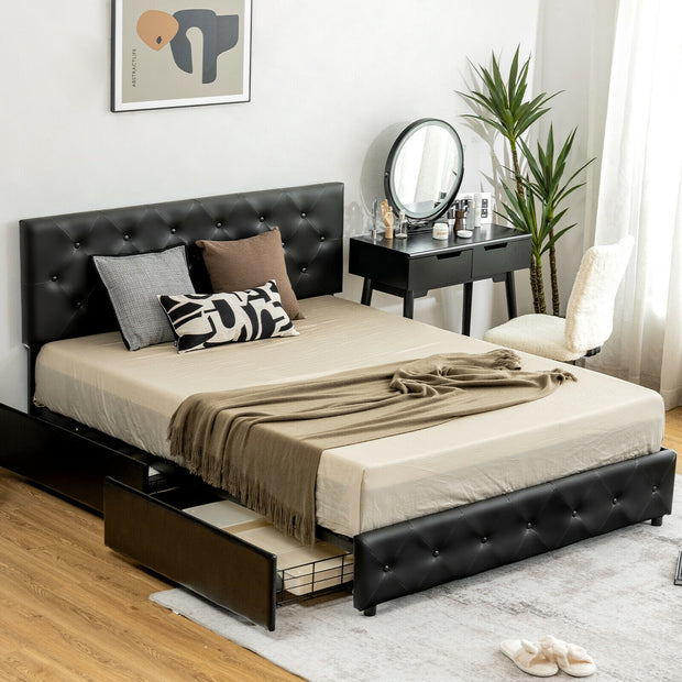 PU Leather Upholstered Platform Bed with 4 Drawers-Full Size