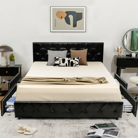 PU Leather Upholstered Platform Bed with 4 Drawers-Full Size