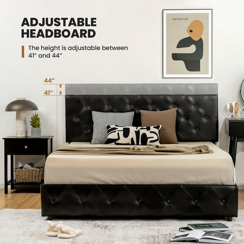 PU Leather Upholstered Platform Bed with 4 Drawers-Full Size