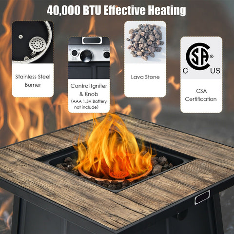 40 000 BTU 28 Inches Propane Gas Fire Pit Table With Cover