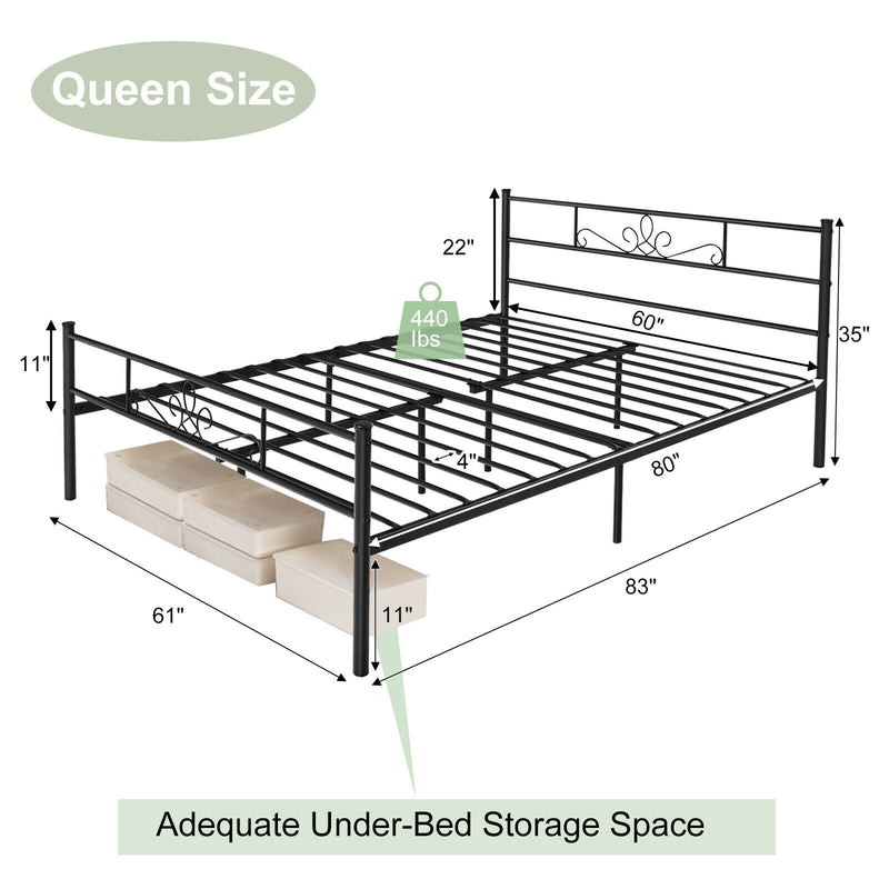 Twin/Full/Queen Size Metal Bed Frame with Headboard and Footboard-Queen Size