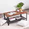 Metal Frame Wood Coffee Table Console Table with Storage Shelf-Brown