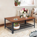 Metal Frame Wood Coffee Table Console Table with Storage Shelf-Brown
